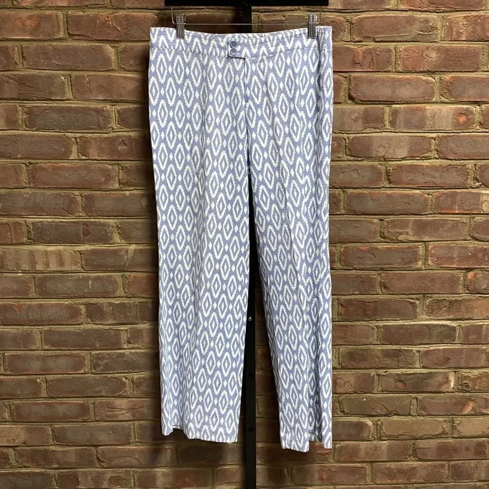 Willi Smith Blue & White Aztec Linen Blend Pants Size 6